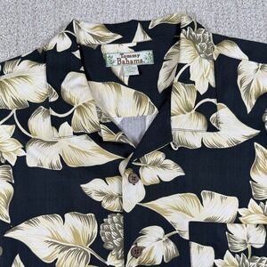 Tommy Bahama Men's XL 100% Silk Black Floral Short Sleeve Button Up Shirt